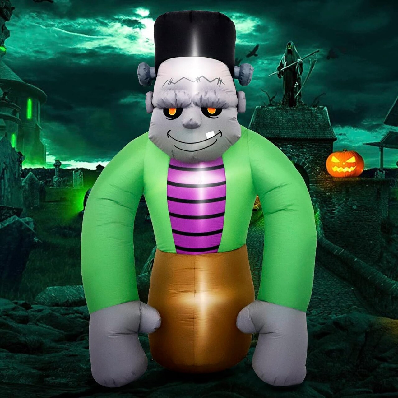 8Ft Tall Halloween Inflatable Frankenstein Inflatable Yard Decoration with Build-in LEDs (green)